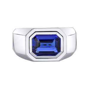 Blue Sapphire Men’s Ring in 18K White Gold – 3.09 Carat