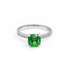 Green Sapphire and Diamond Ring in 18K White Gold – 1.02ct Sapphire