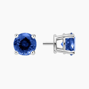 Round Blue Sapphire Earrings in 18K White Gold – 1.10ct Total Weight