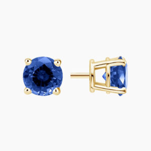 Round Blue Sapphire Earrings in 18K Yellow Gold – 1.10ct Total Weight