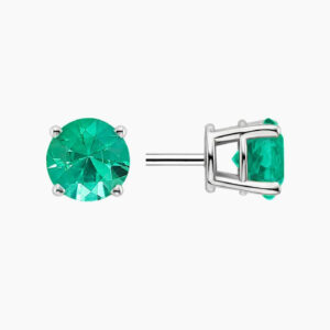 Round Emerald Earrings in 18K White Gold – 1.10ct Total Weight