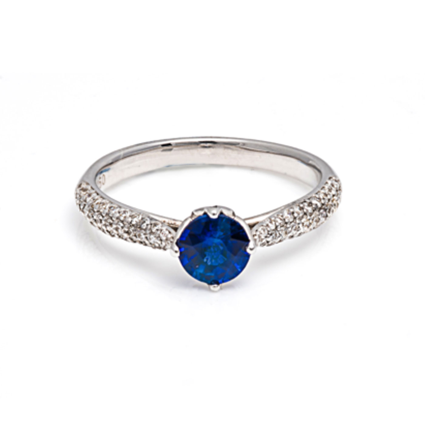 Royal Blue Sapphire and Diamond Ring in 18K White Gold – 0.34ct Sapphire