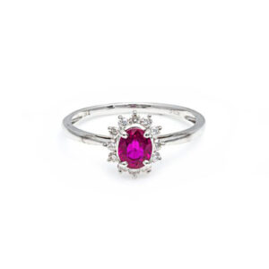 Ruby and Diamond Ring in 18K White Gold – 0.79ct Ruby