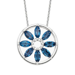 Sunflower Silver Pendant with Marquise London Blue Topaz Stones – 3.3ct Total Weight